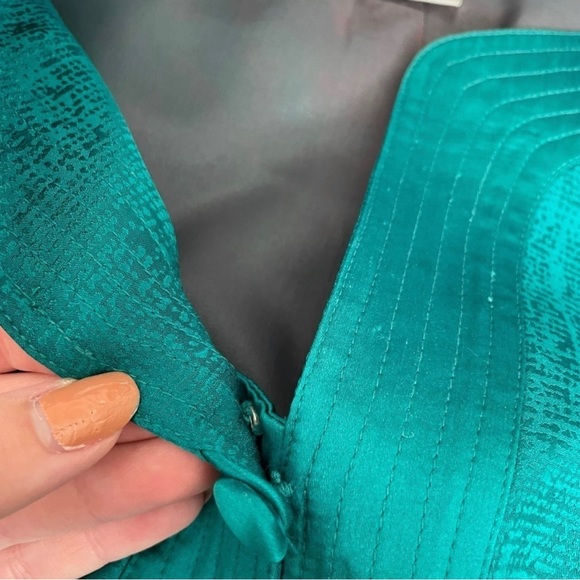 Adrianna Papell Silk Turquoise Blue Mermaidcore Event Evening Button Up Blazer - Picture 4 of 8